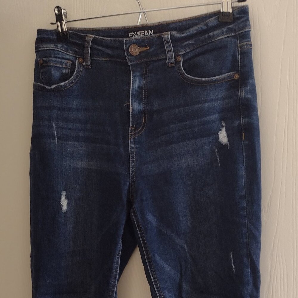 Enjean Denim Co. Women’s Juniors Sz 9 Distressed Skinny Jeans Dark Wash Preowned